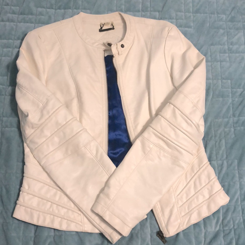 Jou Jou Ivory Bomber Jacket with Blue Lining
